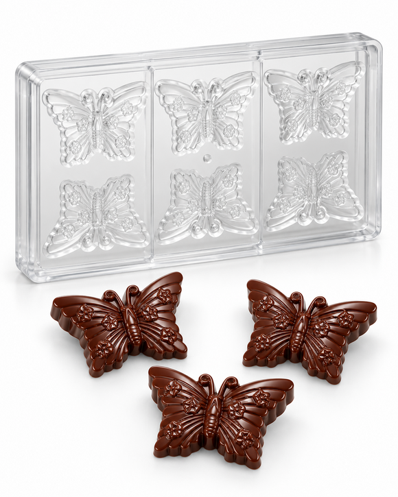 15g butterfly polycarbonate chocolate mold with 6 cavities and finished butterfly chocolates