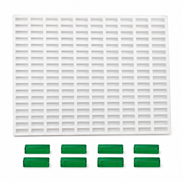 4mL Rectangle Gummy Mold - 200 Cavities with emerald green rectangular gummies