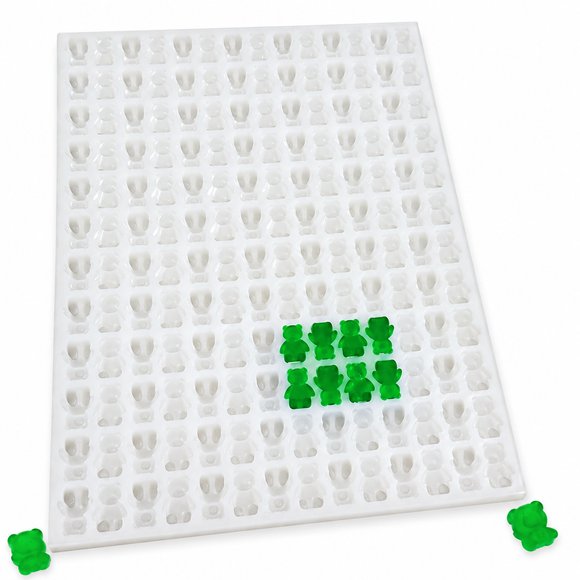 5mL Gummy Bear Gummy Mold - 168 Cavities with emerald green gummy bears